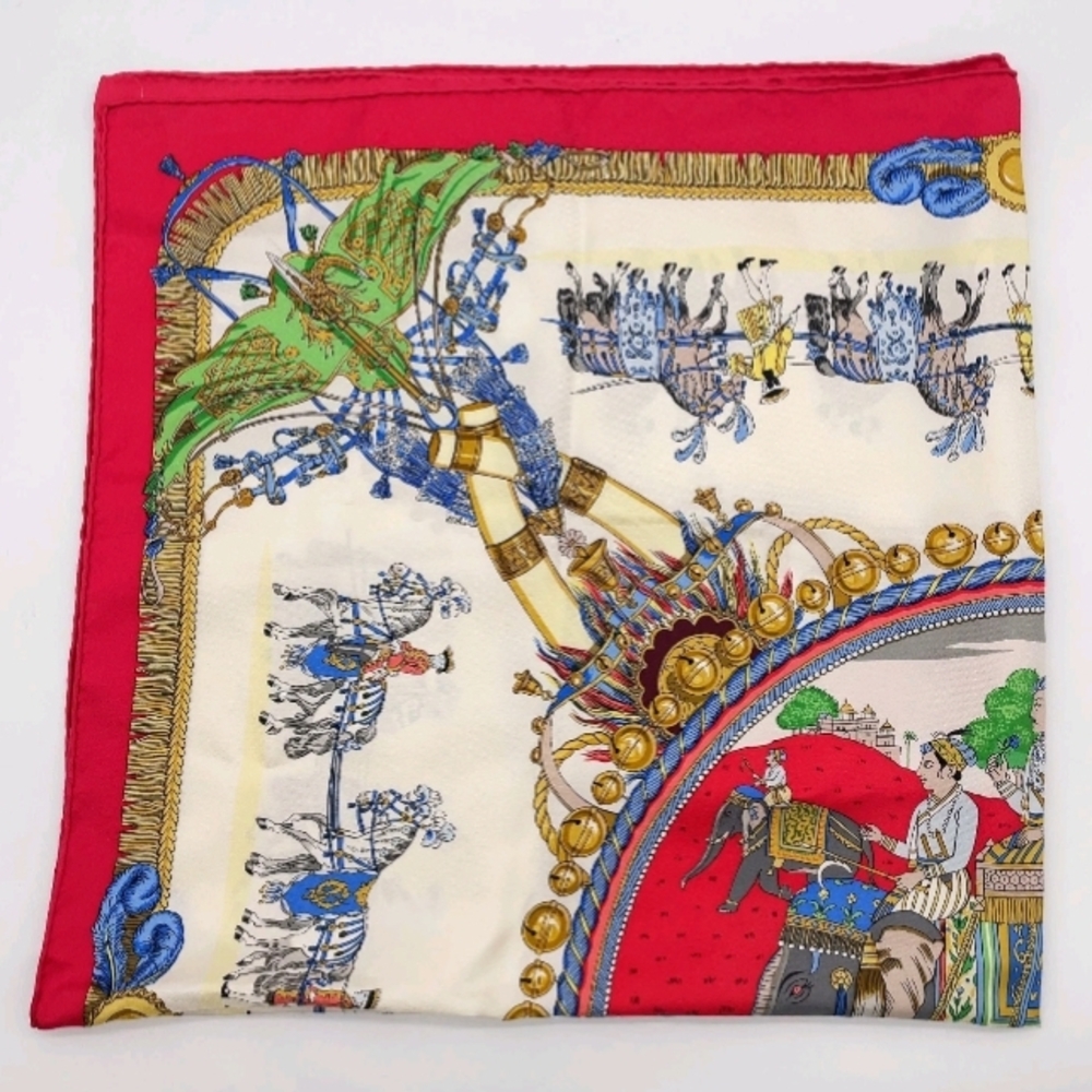 SALE! Authentic Hermes Carre 90 Caparacon Vtg Red/Multicolor Silk Scarf W Box - Picture 6 of 11